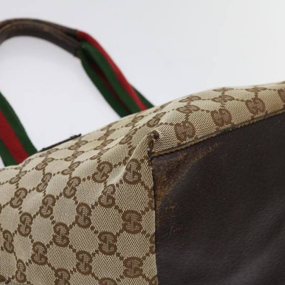 GUCCI GG Canvas Web Sherry Line Hand Bag Beige Red Green 131228 Auth 69952 - Picture 14 of 16
